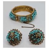 Turquoise & Rhinestone Bracelet and Earring Set