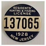 1928 New Jersey Hunting & Fishing License