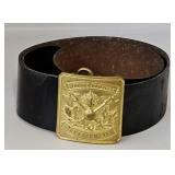 Antique French Fireman Belt Buckle w/Leather Belt