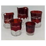 (5 Pcs) Gettysburg Souvenir Ruby Flash Glass