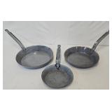 (3) Antique Grey Mottled Agate Graniteware Fry Pan