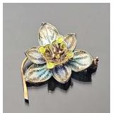 800 silver filigree and enamel floral brooch