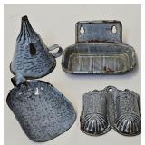 (4 Pcs) Antique Grey Mottled Agate Graniteware