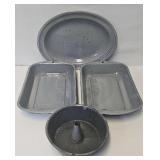 (4) Antique Grey Mottled Agate Graniteware Pans