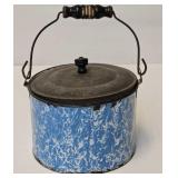 Antique Blue Swirl Agate Graniteware Berry Bucket