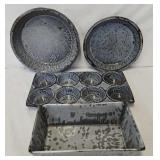 Grey Mottled Agate Graniteware Cooking Pans