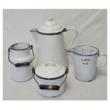 (4 Pcs) Antique White Agate Graniteware