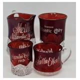 (4 Pcs) Atlantic City Souvenir Ruby Flash Glass