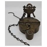 1886 Brass Betty Oil Lamp with Chain and Hook