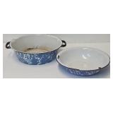 (2) Antique Blue Swirl Agate Graniteware Basins
