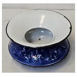Cobalt Blue & White Agate Graniteware Cuspidor
