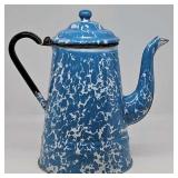 Antique Blue & White Agate Graniteware Tea Pot