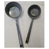 (2) Antique Grey Mottled Agate Graniteware Ladles
