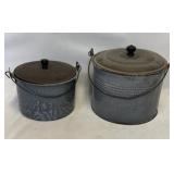 (2)Antique Grey Mottled Agate Berry Buckets w/Lids