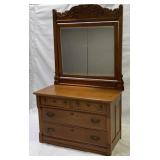 Antique Oak 2 over 2 Dresser w/Beveled Mirror