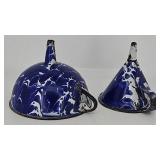 (2) Cobalt Blue & White Swirl Agate Funnels