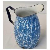 9"H Blue & White Swirl Agate Graniteware Pitcher