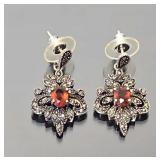 Sterling silver, Marcasite & ruby earrings