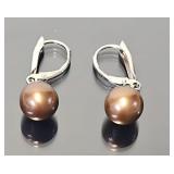 Sterling silver earrings with copper tone pearls