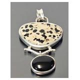 Sterling silver, onyx and hardstone pendant