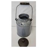 Antique Grey Mottled Agate Graniteware Milk Pail