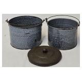 (2) Antique Grey Mottled Agate Berry Buckets