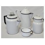 (4 Pcs) Antique White Agate Graniteware