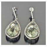 Sterling earrings with pear shape green amathyst