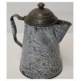 Antique Grey Mottled Agate Graniteware Coffee Pot