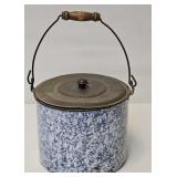 Antique Blue & White Swirl Agate  Berry Bucket