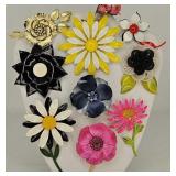 Collection of Mid Century Flower Pins