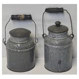 (2) Grey Mottled Agate Graniteware Milk Cans