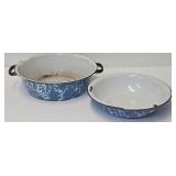 (2) Antique Blue Swirl Agate Graniteware Basins