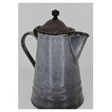 Antique Grey Mottled Agate Graniteware Coffee Pot