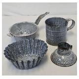 (4 Pcs) Antique Grey Mottled Agate Graniteware