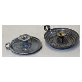 (2) Antique Grey Mottled Agate Candlesticks