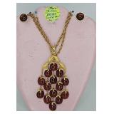 Crown Trifari Amber Beads Waterfall Necklace