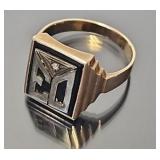 14kt gold and intaglio w/diamond accent ring