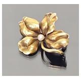 Victorian gold floral pin with seed pearl