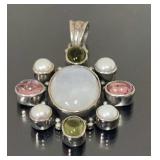 Sterling Silver pendant with jeweled cabochons