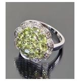 Designer Sterling Silver & Peridot Cluster Ring