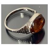 Sterling Silver & Amber Ring