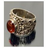 Sterling Silver & 4ct Amber Ring