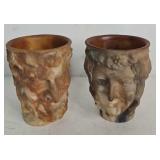 (2) Incolay Carved Stone Figural Wine Cups