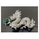 Sterling Silver & Malachite Sphere  Dragon Pin