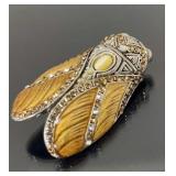 Sterling enamel & jeweled cicada brooch