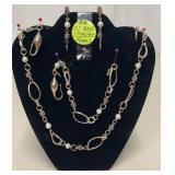 Sterling & 14k Gold Necklace, Bracelet & Earrings