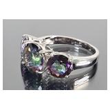 Sterling Silver & 3 Rainbow Gemstone Ring