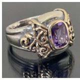 14k gold, sterling silver & amethyst ring