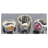 (3) Sterling Silver & Gemstone Rings